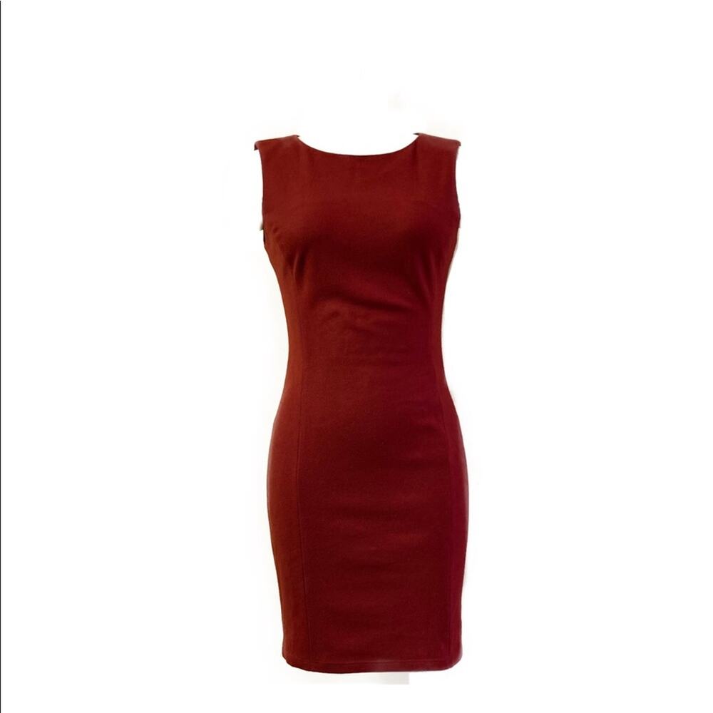 OBAKKI Rust Orange Wool Body Con Sheath Dress